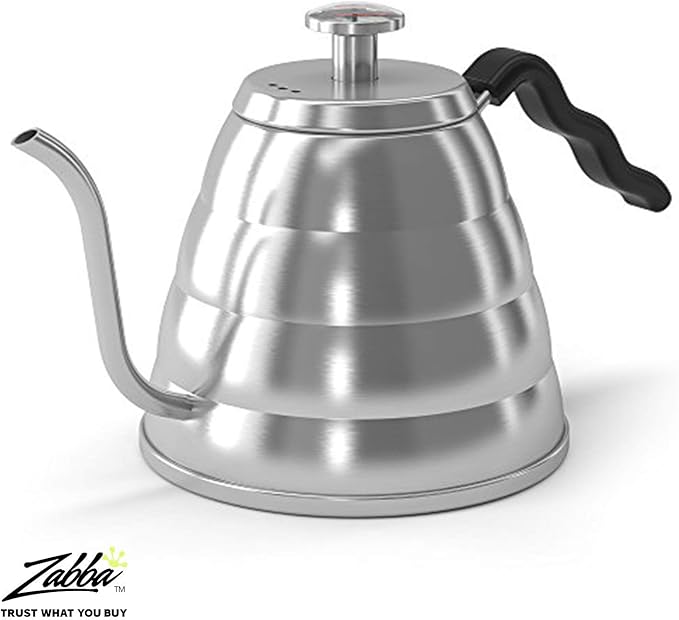 Gooseneck Kettle with Thermometer - 34oz Premium Stainless Steel Pour Over Coffee Maker Kettle, Stove Top, w/Precision Drip Spout, for Drip Coffee, French Press, Tea Kettle, 4 Cup