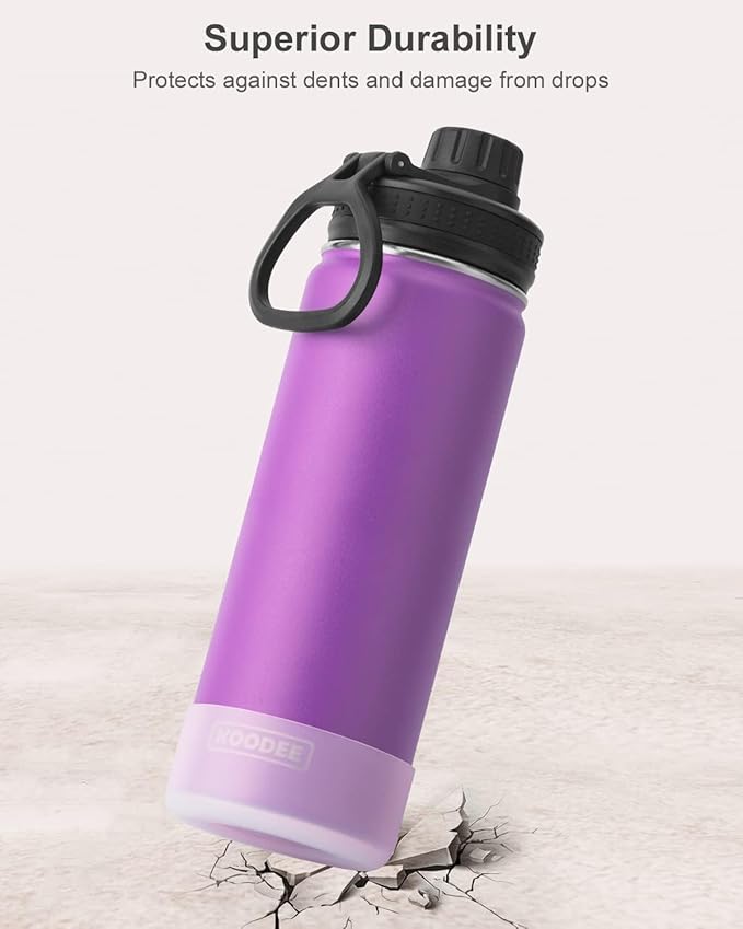 koodee Stainless Steel Water Bottle, 26 oz Double Wall Vacuum Insulsted Sports Bottle with Leakproof Spout Lid (Purple)