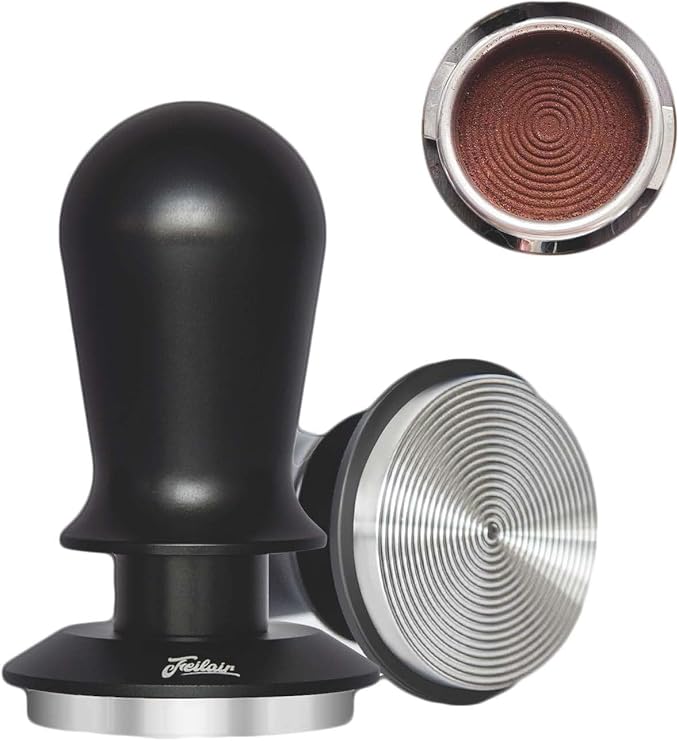 58.35mm Espresso Tamper, 3 Spring Loaded Tamper, Coffee Tamper with Stainless Steel Ripple Base, Self Leveling Tamper for Barista, Compatible with 58mm Rancilio, Gaggia Bottomless Portafilter