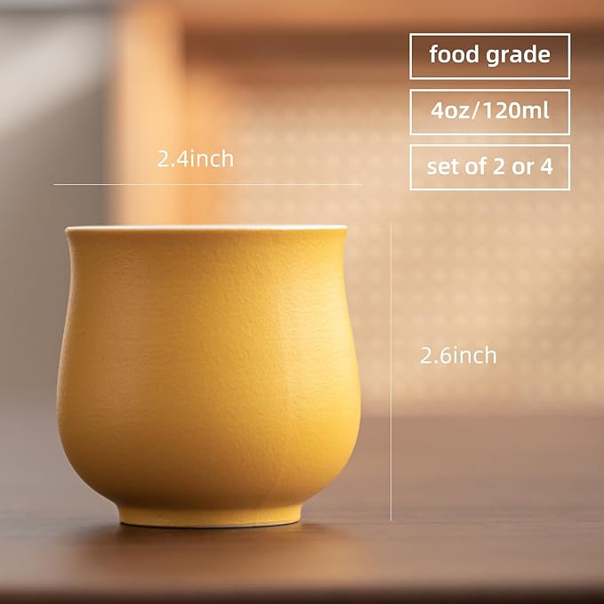 4-Oz Ceramic Espresso Cups Set - Multi-Color, Handle-Free Design for Home & Cafe | Dishwasher-Safe Stoneware Cups (yellow, 4)