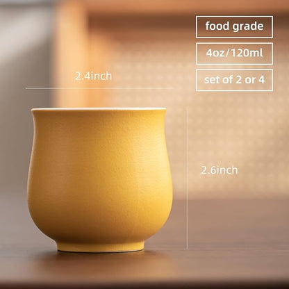 4-Oz Ceramic Espresso Cups Set - Multi-Color, Handle-Free Design for Home & Cafe | Dishwasher-Safe Stoneware Cups (yellow, 4)