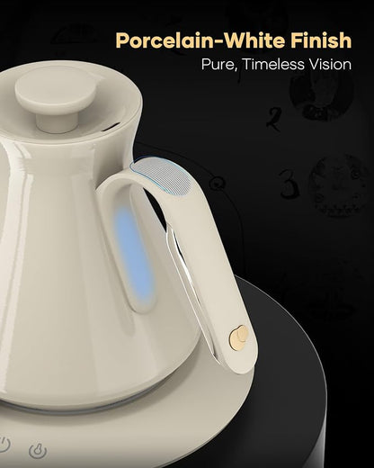Cocinare FLOW M6 Pro Electric Gooseneck Kettle, ±0.5℉ Temperature Control for Pour-over Coffee & Tea, Stainless Steel Interior, Quick Heating for Boiling Water (Dali White)