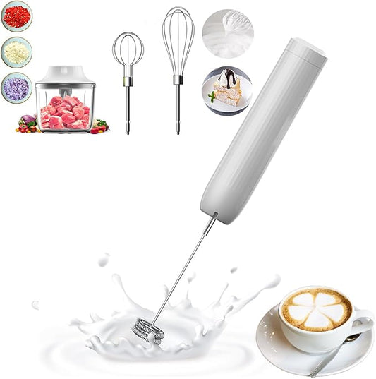 Cordless Hand Mixer with Whisk and Forther Wand,Electric Whisk, Milk Frother,Coffee Frother, Whisks for Cooking,Handheld Frother,Food Chopper, Baby Food Maker,4-Speed, 10Oz