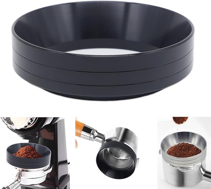 51mm Magnetic Espresso Dosing Funnel Lightweight Aluminum Coffee Dosing Ring Compatible 51mm Portafilter (Black, 51mm)