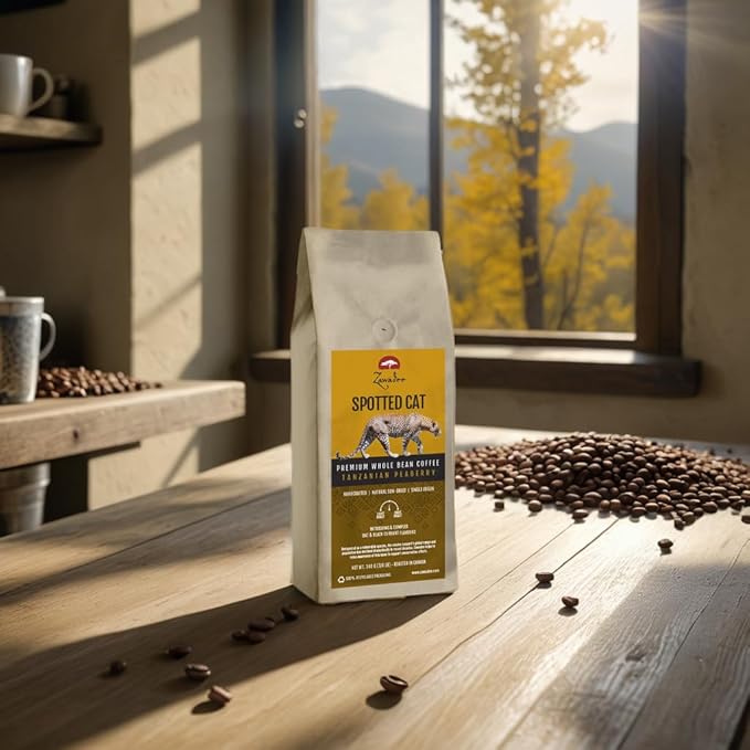 Whole Bean Coffee Spotted Cat Tanzanian Peaberry 3/4 lb 340 grams