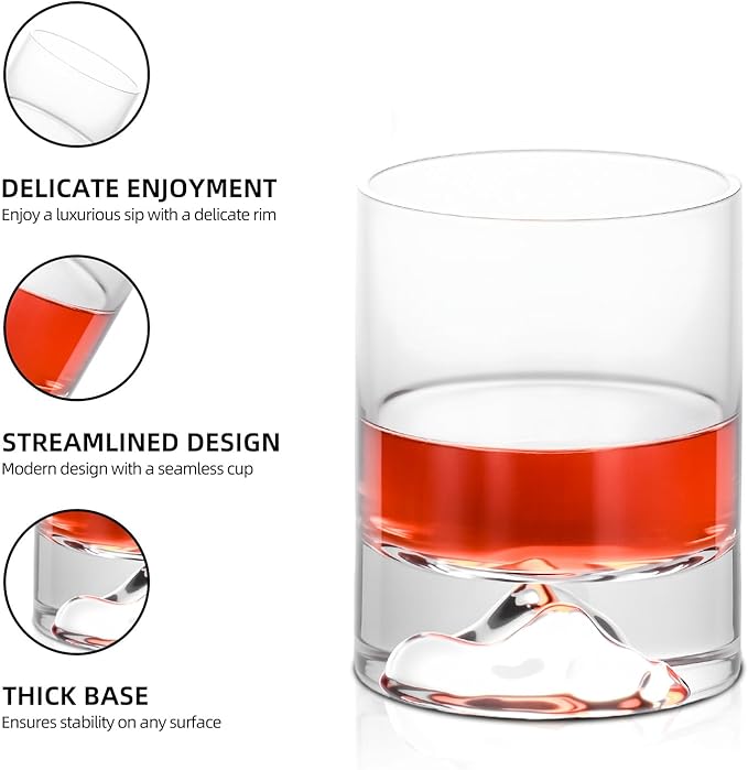 KAMMAK Iceberg Whiskey Glass, 8.45 oz (250 ml) Old Fashioned Tumbler with Unique Iceberg Base, Thick Glass & Delicate Rim for Scotch, Bourbon, Cocktails - Artistic Barware Decor