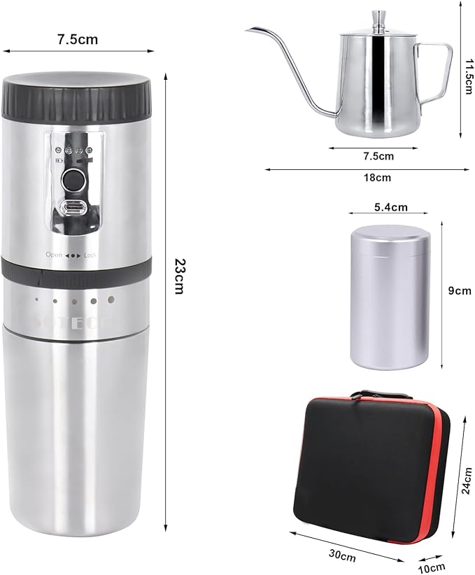 SOTECH Outdoor Camping Coffee Maker Set 3 in 1 Grinder Kit with Stainless Steel Electric Bean Grinder 350ml kettle Travel Coffee Kit(Pour Over Coffee Dripper Set Traveling Fishing)