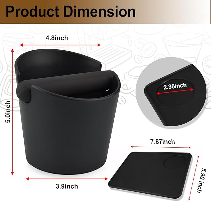 HOMEE Coffee Knock Box with Silicone Coffee Tamper Mat, 4.8 Inch Shock-Absorbent Durable Barista Style Knock Box With Removable Knock Bar and Non-Slip Base, Equipped Anti-Slip Espresso Tamper Mat