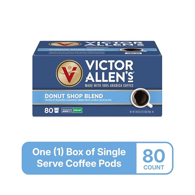 Victor Allen's Coffee Decaf Donut Shop Blend, Medium Roast, 80 Count, Single Serve Coffee Pods for Keurig K-Cup Brewers