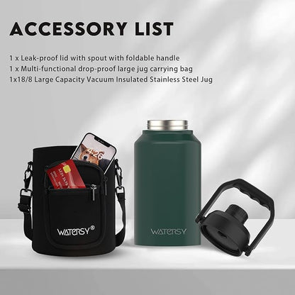 2/3 Gallon Water Bottle Insulated(Cold for 48 Hrs),BPA Free&Leak Proof,87oz Stainless Steel Water Jug/Flask,Big thermo,Large Water Bottle with Handle for Gym,Hiking,Camping,Dark Green