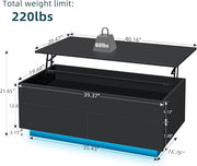 HOMMPA 40'' Lift Top Coffee Table, Black Coffee Tables with Storage for Living Room, LED Modern Coffee Table, Flip Top Center Table with 2 Drawers & Hidden Compartment, Lift Up Wooden Coffee Table