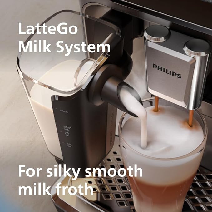PHILIPS 4400 Series Fully Automatic Espresso Machine – 12 Hot & Iced Coffees, Quick-to-Clean LatteGo Milk System, SilentBrew, QuickStart, Ceramic Grinder, Cashmere Grey (EP4444/90)