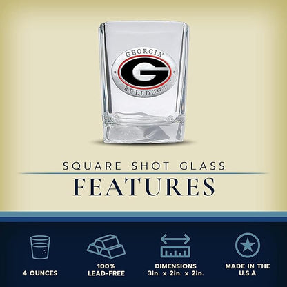 Heritage Pewter University of Georgia Square Shot Glass | Hand-Sculpted 1.5 Ounce Shot Glass | Intricately Crafted Metal Pewter Alma Mater Inlay