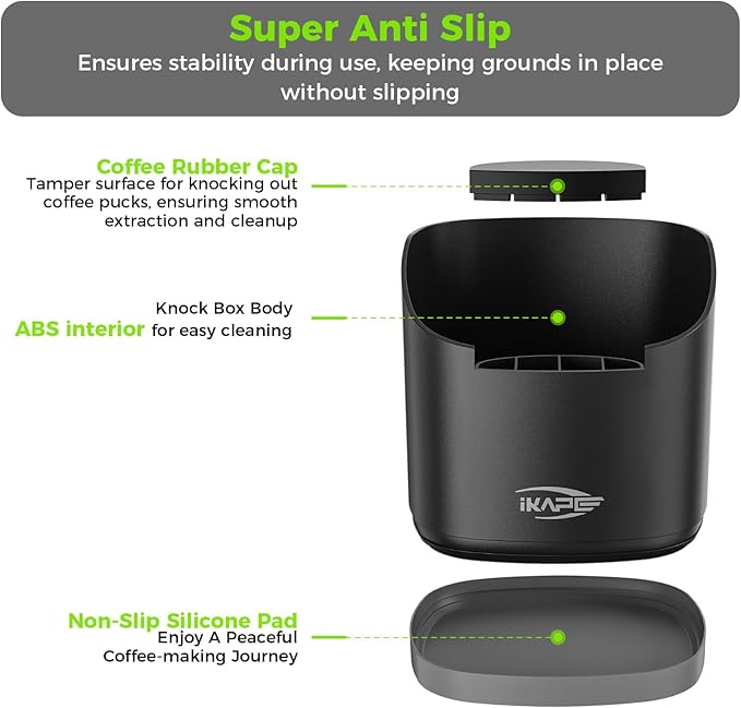 IKAPE Espresso Knock Box for Coffee Grounds, Barista Tool Enhanced for Better Manipulation - Black Espresso Machine Coffee Puck Disposal Box