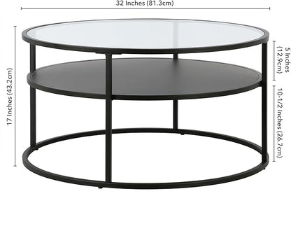 Ada 32" Wide Round Coffee Table in Blackened Bronze