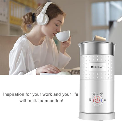 Huogary Electric Milk Frother and Steamer - 4 In 1 Automatic Milk Steamer, 300ml/10.1oz Hot& Cold Foam Maker and Milk Warmer For Latte, Cappuccinos, Macchiato, White