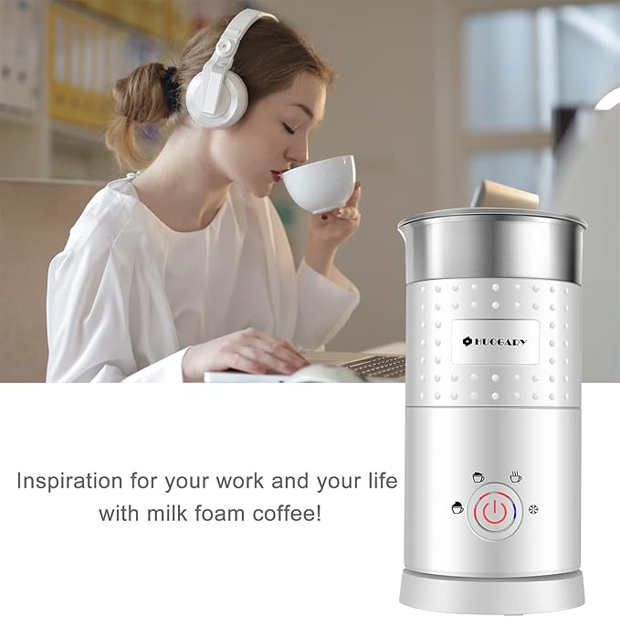Huogary Electric Milk Frother and Steamer - 4 In 1 Automatic Milk Steamer, 300ml/10.1oz Hot& Cold Foam Maker and Milk Warmer For Latte, Cappuccinos, Macchiato, White