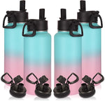 Load image into Gallery viewer, Volhoply 32 oz Insulated Water Bottles Bulk 4 Pack with Straw Lid &amp; Spout Lid,Stainless Steel Sports Water Bottle,Double Wall Vacuum Cups,Leakproof Wide Mouth Metal Flask for Travel(Green Pink,4)