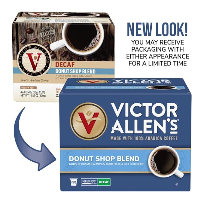 Victor Allen's Coffee Decaf Donut Shop Blend, Medium Roast, 200 Count, Single Serve Coffee Pods for Keurig K-Cup Brewers