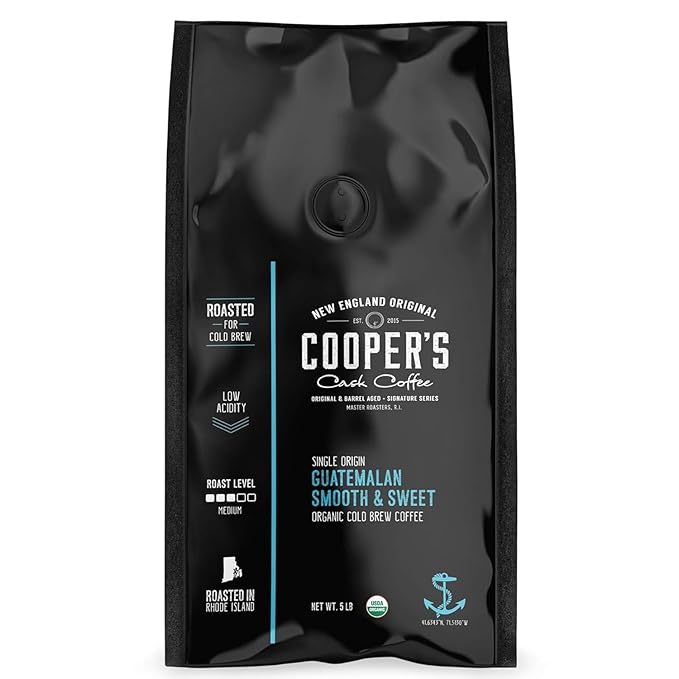 Guatemala Organic Cold Brew Coffee, Single Origin & Gourmet Beans, Tasting Notes of Milk Chocolate, Creamy Caramel & A Hint of Orange, Medium Roast Whole Bean, 5 lb Coffee Bag