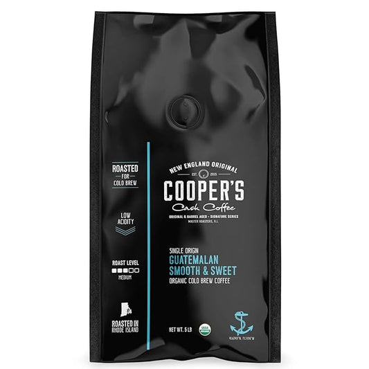 Guatemala Organic Cold Brew Coffee, Single Origin & Gourmet Beans, Tasting Notes of Milk Chocolate, Creamy Caramel & A Hint of Orange, Medium Roast Whole Bean, 5 lb Coffee Bag