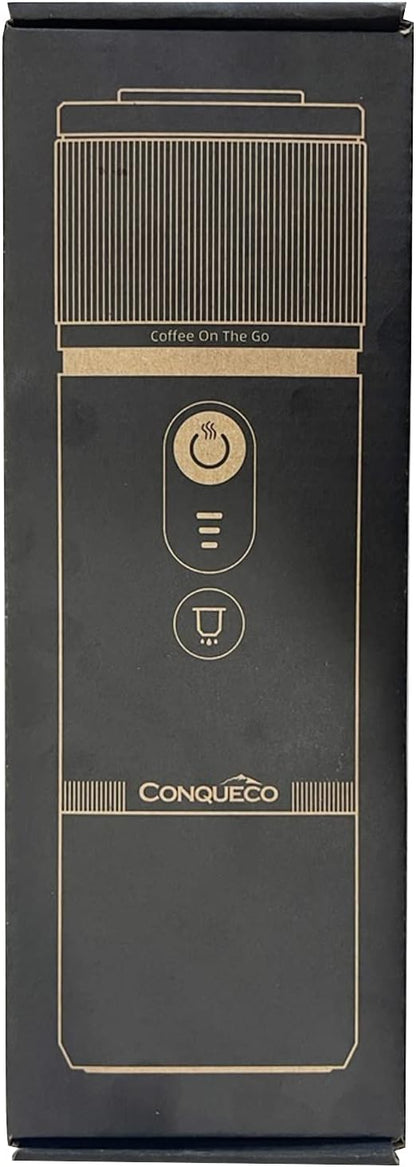 CONQUECO Portable Espresso Coffee Machine: 12V Electric Small Travel Expresso Maker - Self Heating 8 Cups Battery Powered Compatible for Nespresso Capsule - for Camping RV Hiking Office (Brown)