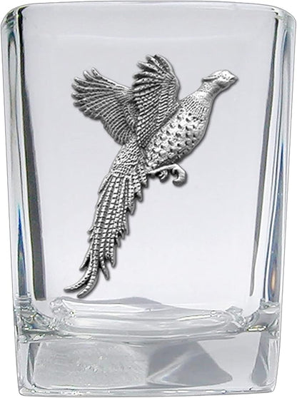 Heritage Pewter Pheasant Square Shot Glass | Hand-Sculpted 1.5 Ounce Shot Glass | Intricately Crafted Metal Pewter Inlay