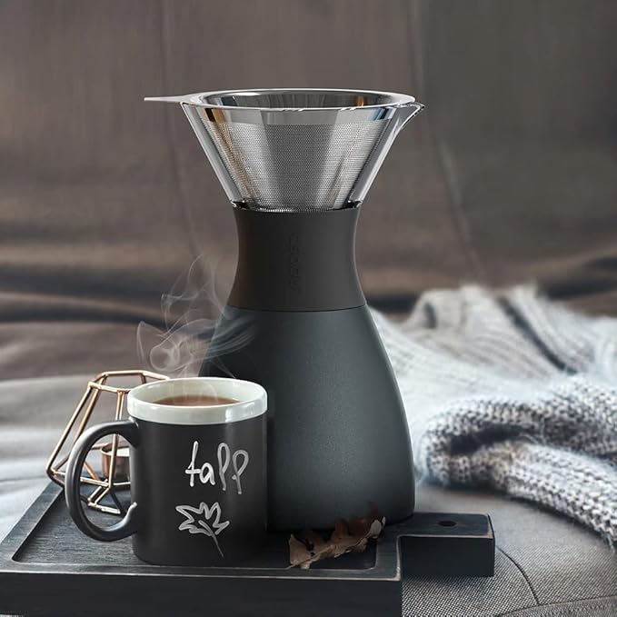 asobu Insulated Pour Over Coffee Maker (32 oz.) Double-Wall Vacuum, Stainless-Steel Filter and Take on the Go Carafe (Smoke)
