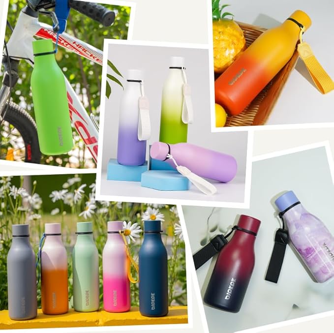 BJPKPK Insulated Water Bottles, 12oz Stainless Steel Metal Water Bottle with Strap, BPA Free Leak Proof Jugs, Mugs, Flasks, Reusable Thermal Flasks for Sports & Travel, Macaron Green