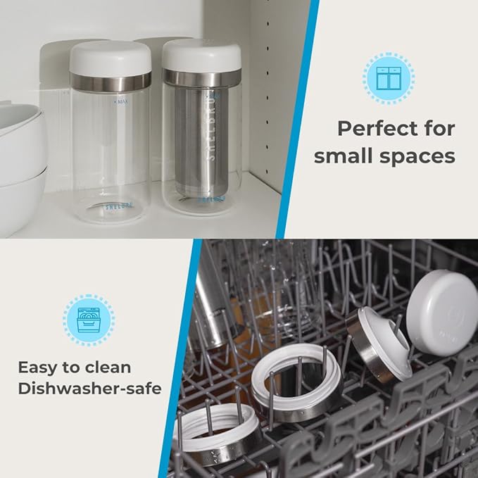 Cold Brew Coffee Maker Set (Brewer & Carafe), Up to 12 Servings of Concentrate, Reusable Stainless Steel Dual Filter, Durable Borosilicate Glass & Spill-Proof Pouring Spout, 16.9 fl oz / 500ml