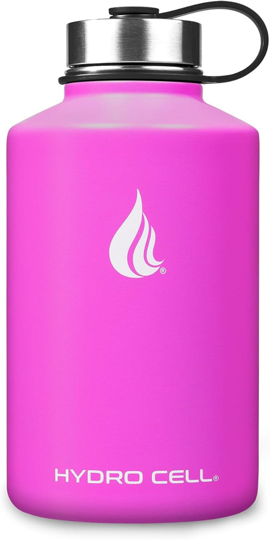 HYDRO CELL Stainless Steel Insulated Water Bottle with Straw - For Cold & Hot Drinks - Metal Vacuum Flask with Screw Cap and Modern Leakproof Sport Thermos for Adults (Fuchsia 64oz)