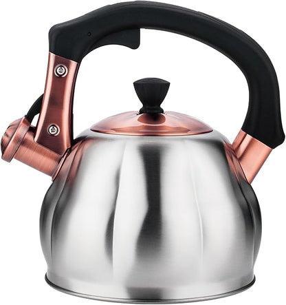 Stainless Steel Tea Kettle for Stove Top Teakettles Stovetop Whistling with Heat Proof Ergonomic Handle 2.5 Quart