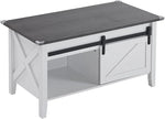 Load image into Gallery viewer, VINGLI White Charcoal Lift Top Coffee Table, 36" Small Farmhouse Barn Door Coffee Table with Storage, Rectangular Center Wood Coffe Table with Lifting Top, Living Room Tables with Hidden Compartment