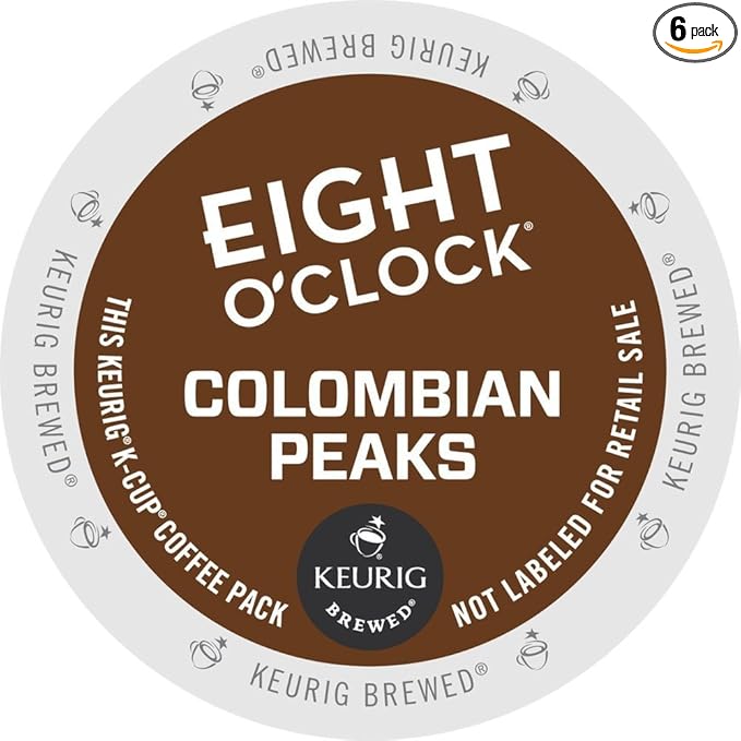 Eight O Clock, Colombian Peaks, Single-Serve Keurig K-Cup Pods, Medium Roast Coffee, 144 Count (6 Boxes of 24 Pods)