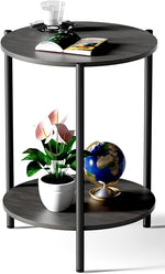 Load image into Gallery viewer, Round Side Table, 2-Tier Circle End Tables with Storage Wood Rustic 15.75" Small End Tables Farmhouse Side Table for Living Room Bedroom Balcony Small Spaces - Grey