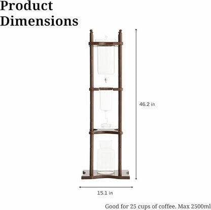 Nispira Cold Brew Drip Tower Iced Coffee Maker Glass Wooden Stand 25 Cups