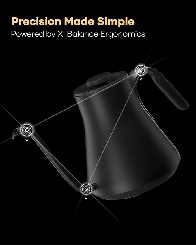 Cocinare FLOW M9 Gooseneck Electric Kettle with Precise ±1℉ Temperature Control for Pour-over Coffee and Tea, Stainless Steel Interior, Quick Heating Electric Kettle for Boiling Water (Goya Black)