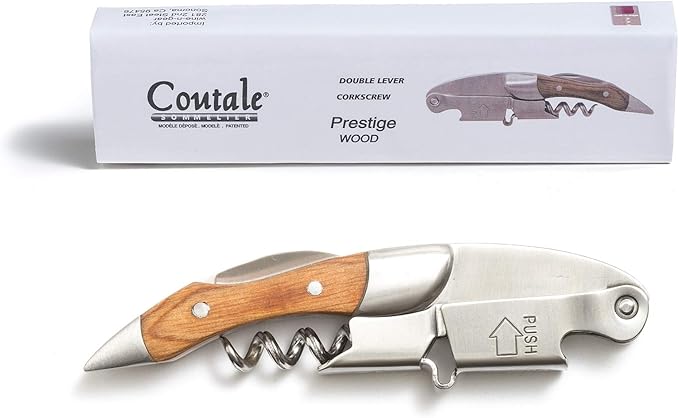 Prestige Waiters Wine Bottle Opener By Coutale Sommelier - Naturalwood - French Patented Spring-Loaded Double Lever Wine Bottle Opener for Bartenders and Gifts
