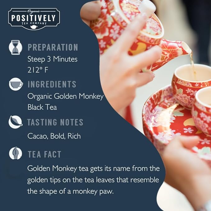 Organic Positively Tea Company, Golden Monkey Black Tea, Loose Leaf, 16 Ounce