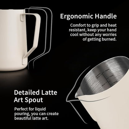 watchget Milk Frothing Pitcher 32oz/900ml - Stainless Steel Frothing Pitcher Espresso Steaming Pitcher Coffee Frother Cup Cappuccino Latte Art Coffee Machine Accessories Milk Jug, Creamy White