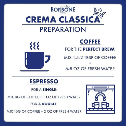 Caffe Borbone Whole Bean Coffee, Medium Roast Arabica and Robusta Blend, Crema Classica, Full-Bodied and Balanced Italian Coffee, 2.2 lb Bag