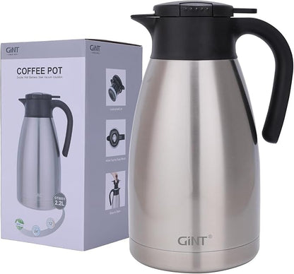 GiNT 74Oz Thermal Coffee Carafe, Insulated Stainless Steel Coffee Carafes for Keeping Hot/Double Walled Vacuum Thermal Carafe (Silver, 2.2L)