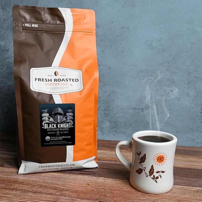 Fresh Roasted Coffee, Organic Black Knight | USDA Organic, Kosher | Dark Roast 5 lb (80 oz) Whole Bean