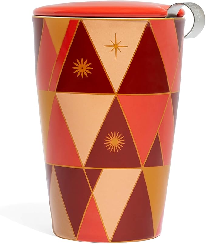 Tea Forte Warming Joy Double-Walled Ceramic Kati Cup with Removable Stainless Steel Infuser Basket and Lid, Steeps 12 oz Loose Leaf Tea, Lid and Cup Dishwasher & Microwave Safe
