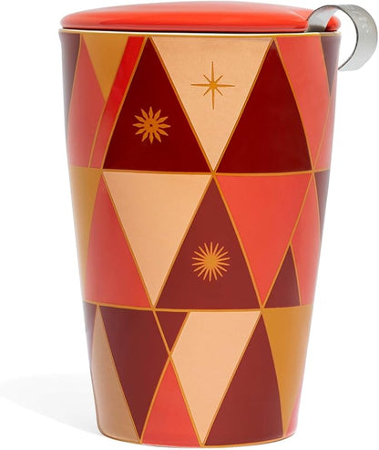 Tea Forte Warming Joy Double-Walled Ceramic Kati Cup with Removable Stainless Steel Infuser Basket and Lid, Steeps 12 oz Loose Leaf Tea, Lid and Cup Dishwasher & Microwave Safe