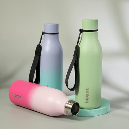 BJPKPK Insulated Water Bottles, 18 oz Stainless Steel Metal Water Bottle with Strap, BPA Free Leak Proof Jugs, Mugs, Flasks, Reusable Thermal Flasks for Sports & Travel, Cherry