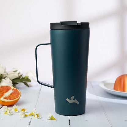 Insulated Tumbler with Handle and Straw, 26 OZ Travel Coffee Mug Stainless Steel Cup Metal Water Bottle,Navy Blue