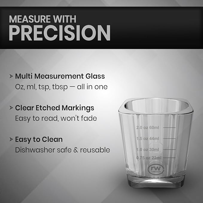 Rattleware 3 Oz Graduated Shot Glass Heavyweight Break-Resistant Glass with White Etched Measurements Oz ML tsp tbsp Durable Espresso Cocktail Measuring Glass for Bar Cart Home Bar Cafe Use