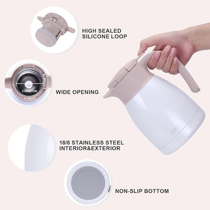 GiNT 1L / 34Oz Thermal Coffee Carafe, Insulated Stainless Steel Coffee Carafes for Keeping Hot/Double Walled Vacuum Thermal Carafe (White)