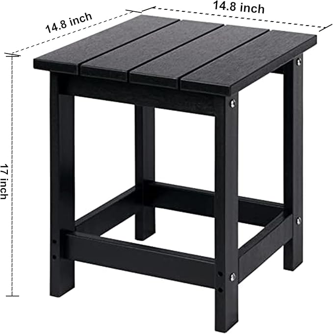 LZRS Adirondack Square Outdoor Side Table for Patio, Pool Composite Patio Table,HDPE End Tables for Backyard,Pool, Indoor Companion, Easy Maintenance & Weather Resistant(Black)